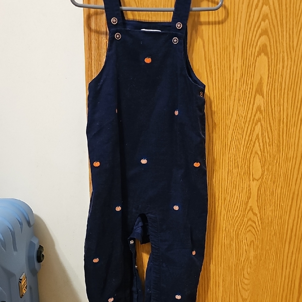 Navy Blue Kids Overalls with Pumpkin Accents
